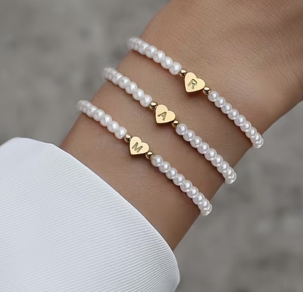 Initial Pearl Bracelet – Heart Letter Gift