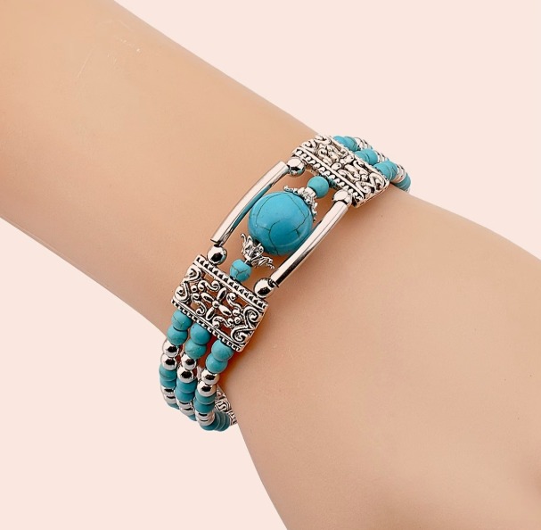 Turquoise Stone Bracelet – Boho Style Beaded Jewelry