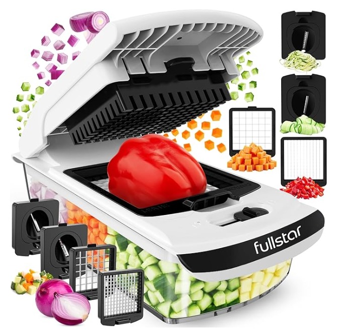 Fullstar Original 4-in-1 Veggie Chopper & Spiralizer – Slice, Dice & Spiralize in Seconds | Time-Saving Kitchen Gadget with Container (White)